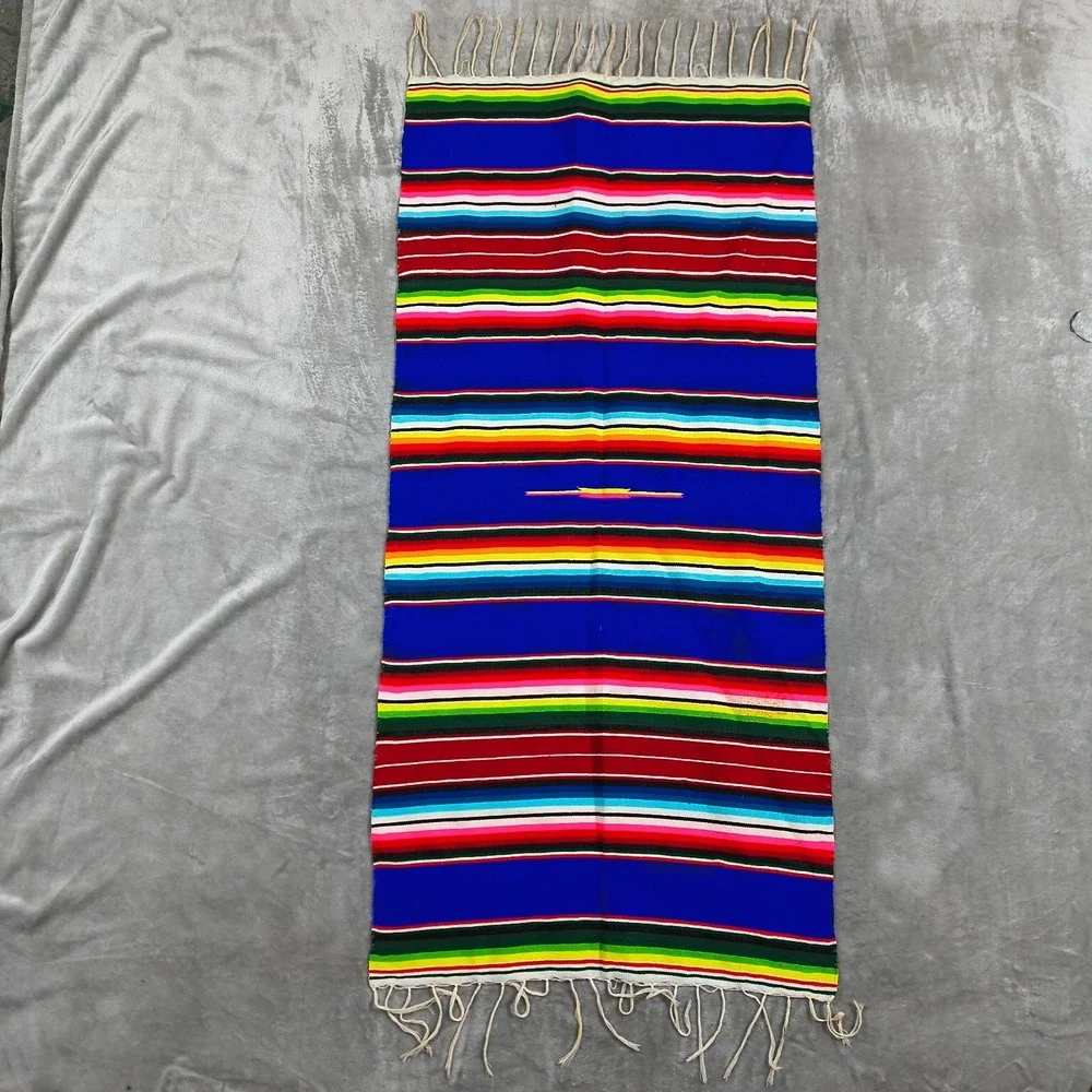 Vintage Serape Table Runner Wool Saltillo Dresser Scarf Mexican 60x25 Hand Woven